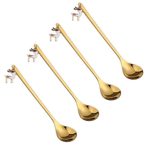 4PCS/2PCS Christmas Gift Cutlery Spoon Fork Set Elk Christmas Tree Decoration Dessert Spoon Fruit Fork Coffee Spoon Cutlery Gift