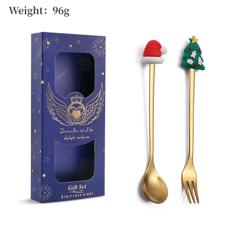 4PCS/2PCS Christmas Gift Cutlery Spoon Fork Set Elk Christmas Tree Decoration Dessert Spoon Fruit Fork Coffee Spoon Cutlery Gift