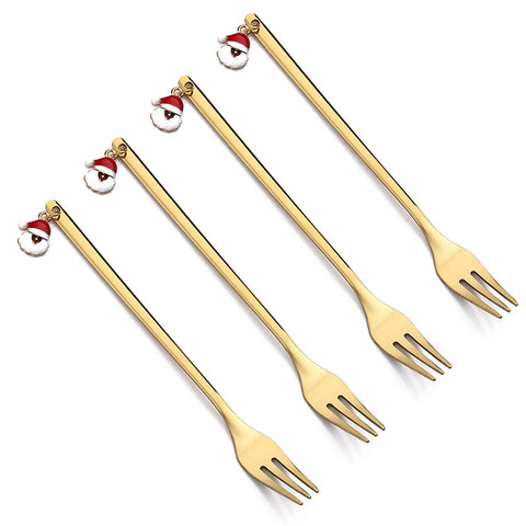 4PCS/2PCS Christmas Gift Cutlery Spoon Fork Set Elk Christmas Tree Decoration Dessert Spoon Fruit Fork Coffee Spoon Cutlery Gift