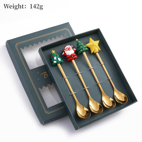 4PCS/2PCS Christmas Gift Cutlery Spoon Fork Set Elk Christmas Tree Decoration Dessert Spoon Fruit Fork Coffee Spoon Cutlery Gift