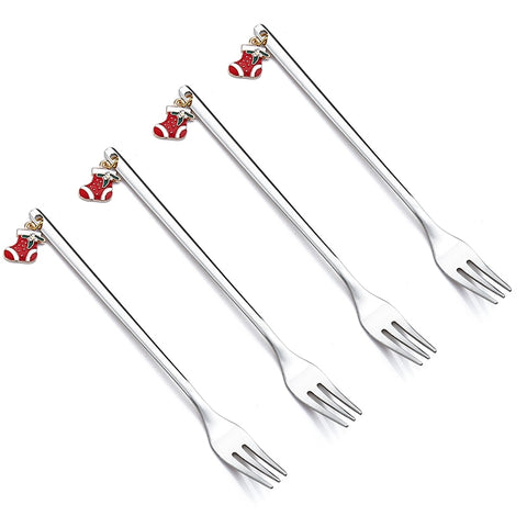 4PCS/2PCS Christmas Gift Cutlery Spoon Fork Set Elk Christmas Tree Decoration Dessert Spoon Fruit Fork Coffee Spoon Cutlery Gift
