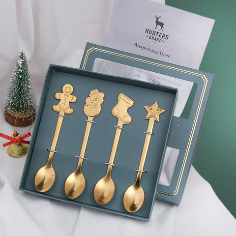 4PCS/2PCS Christmas Gift Cutlery Spoon Fork Set Elk Christmas Tree Decoration Dessert Spoon Fruit Fork Coffee Spoon Cutlery Gift
