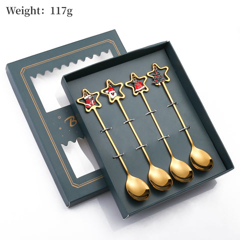 4PCS/2PCS Christmas Gift Cutlery Spoon Fork Set Elk Christmas Tree Decoration Dessert Spoon Fruit Fork Coffee Spoon Cutlery Gift
