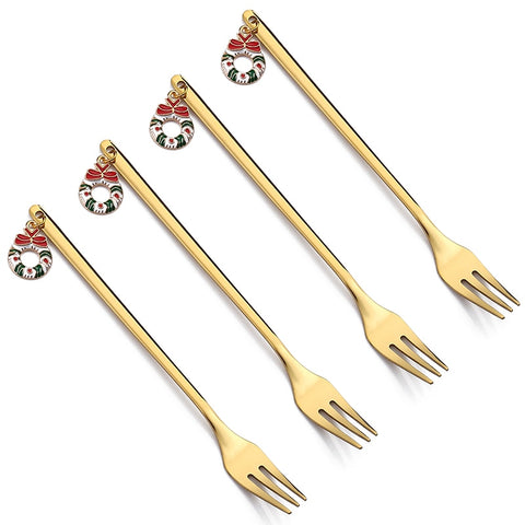 4PCS/2PCS Christmas Gift Cutlery Spoon Fork Set Elk Christmas Tree Decoration Dessert Spoon Fruit Fork Coffee Spoon Cutlery Gift