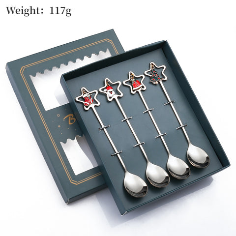 4PCS/2PCS Christmas Gift Cutlery Spoon Fork Set Elk Christmas Tree Decoration Dessert Spoon Fruit Fork Coffee Spoon Cutlery Gift