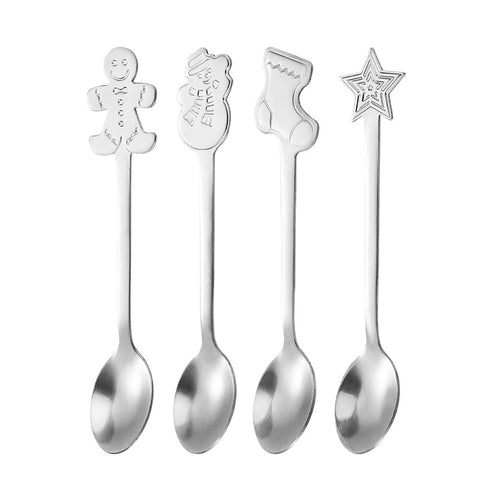 4PCS/2PCS Christmas Gift Cutlery Spoon Fork Set Elk Christmas Tree Decoration Dessert Spoon Fruit Fork Coffee Spoon Cutlery Gift
