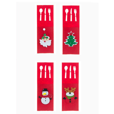 4PCS 44 Styles Christmas Knife and Fork Holder Elk Xmas Tree Pocket Cutlery Bag Non-woven fabric Cookware Organizer Table Decor