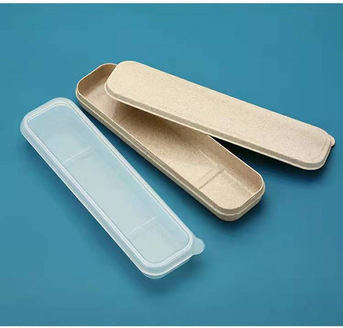 4PCS/Set Cutlery Wheat Straw Spoon Fork Chopsticks With Box Students Tableware Travel Portable Dinnerware Kitchen Accessories