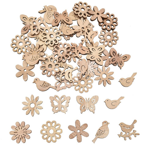 50Pcs Christmas Natural Wooden Chip Santa Claus Snowflake Christmas Tree Hanging Ornaments Pendant Navidad Decoration DIY Craft