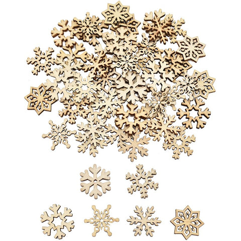 50Pcs Christmas Natural Wooden Chip Santa Claus Snowflake Christmas Tree Hanging Ornaments Pendant Navidad Decoration DIY Craft