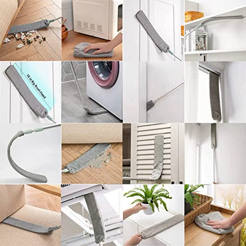 Dust Brush Under Appliance Microfiber Duster with Extension Pole (40 to 55 inches) Bendable, Washable, Extendable Gap Dusters for Sofa Bed Furniture Bottom - Wet or Dry