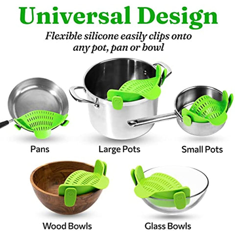 Kitchen Gizmo Snap N Strain Pot Strainer and Pasta Strainer - Adjustable Silicone Clip On Strainer for Pots, Pans, and Bowls - Lime Green