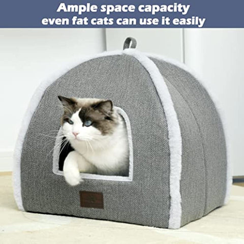 cat beds for Indoor Cats, Foldable cat Bed cave, cat House with Washable Cushions, cat Bed for Kittens, Small Pets, cat Tent, Soft and Warm Indoor cat House