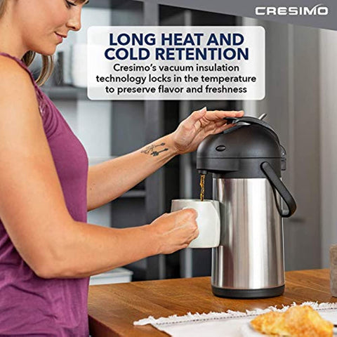 74 Oz Airpot Thermal Coffee Carafe - Insulated Stainless Steel Coffee Dispenser with Pump - Thermal Beverage Dispenser - Thermos Coffee Carafe for Keeping Hot Coffee & Tea Hot For 12 Hours - Cresimo