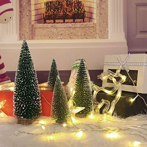 4pcs Mini Christmas Tree Small Pine Tree with Wooden Bases for Xmas Holiday Party Home Tabletop Tree Decor