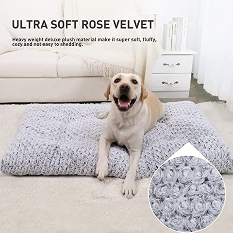 Washable Dog Bed Deluxe Plush Dog Crate Beds Fulffy Comfy Kennel Pad Anti-Slip Pet Sleeping Mat for Large, Jumbo, Medium, Small Dogs Breeds