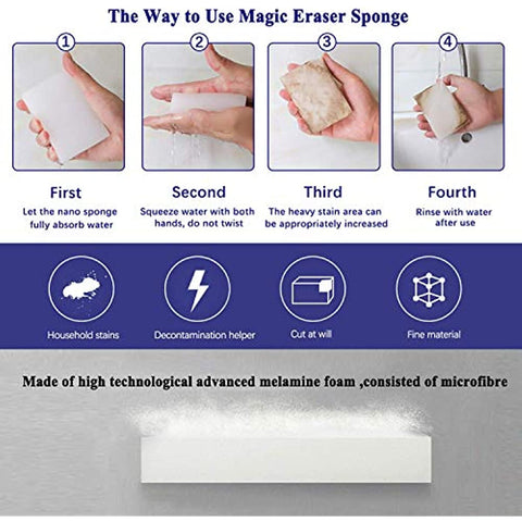 Magic Cleaning Sponge Eraser Sheets, 50 Pack Premium Melamine Sponge Kitchen Scrub Sponge Pads, Dish Sponges, Wall Cleaner, Household Cleaning Sponges for Kitchen, Bathroom, Furniture, Floor