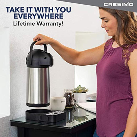 74 Oz Airpot Thermal Coffee Carafe - Insulated Stainless Steel Coffee Dispenser with Pump - Thermal Beverage Dispenser - Thermos Coffee Carafe for Keeping Hot Coffee & Tea Hot For 12 Hours - Cresimo