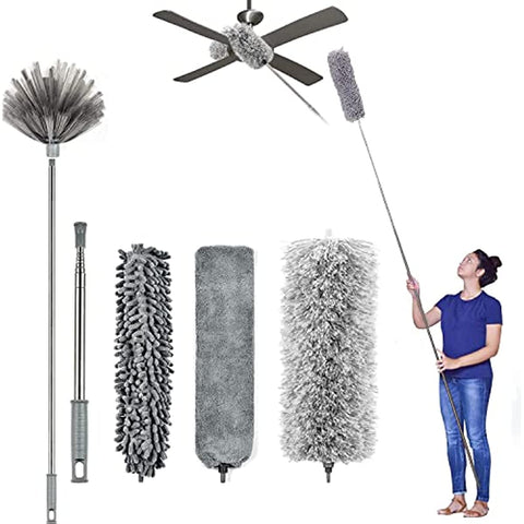 Microfiber Duster Kit,Duster Cleaning with 100" Extension Pole Bndable,Removable Cleaning Duster for Cleaning Ceiling Fan,Cobweb,HighCeiling,Gap,Shutters,Cars