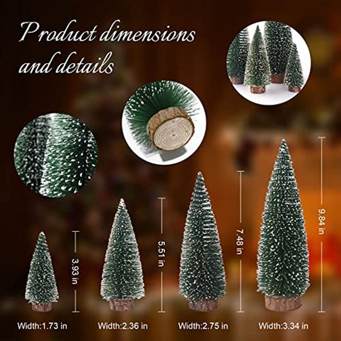 4pcs Mini Christmas Tree Small Pine Tree with Wooden Bases for Xmas Holiday Party Home Tabletop Tree Decor