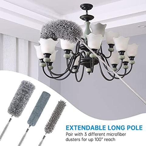 Microfiber Duster Kit,Duster Cleaning with 100" Extension Pole Bndable,Removable Cleaning Duster for Cleaning Ceiling Fan,Cobweb,HighCeiling,Gap,Shutters,Cars