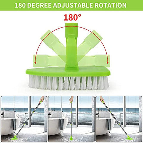 Scrub Cleaning Brush with Long Handle 35'' - Extendable Floor Scrubber with 1 Stiff Bristles & 3 Sponge Brush, Adjustable Lightweigh Detachable Kitchen Brush for Baseboard Shower Bathroom Bathtub Tile