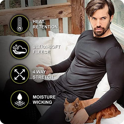 Thermal Underwear for Men Fleece Lined Base Layer Set for Cold Weather