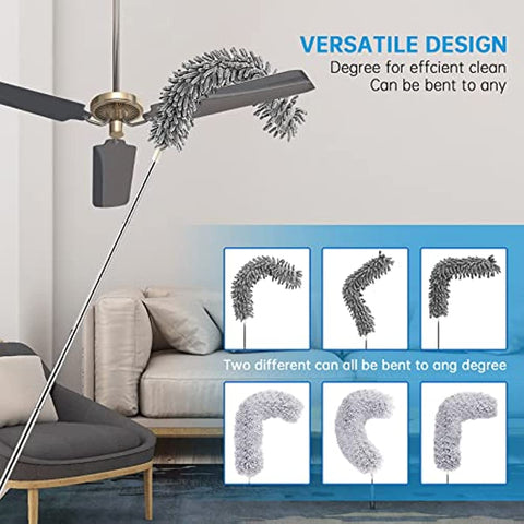 Microfiber Duster Kit,Duster Cleaning with 100" Extension Pole Bndable,Removable Cleaning Duster for Cleaning Ceiling Fan,Cobweb,HighCeiling,Gap,Shutters,Cars