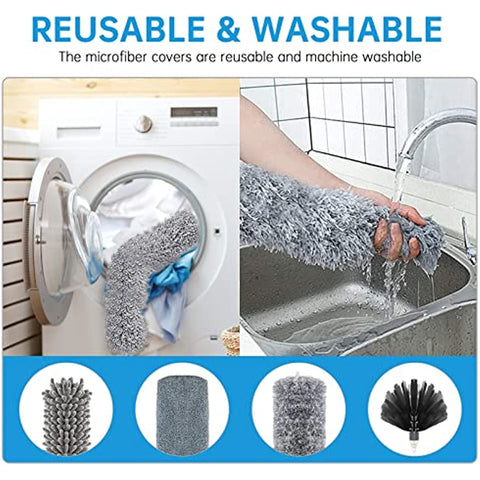 Microfiber Duster Kit,Duster Cleaning with 100" Extension Pole Bndable,Removable Cleaning Duster for Cleaning Ceiling Fan,Cobweb,HighCeiling,Gap,Shutters,Cars