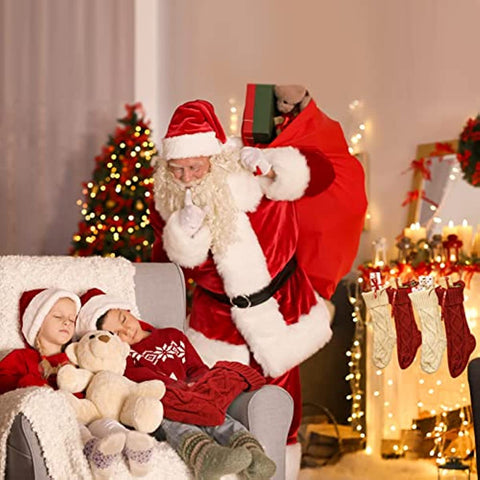 Christmas Stockings 4 Packs Large 18 Inches Classic Cable Knitted Ivory White Burgundy for Family Xmas Holiday Party Decoration