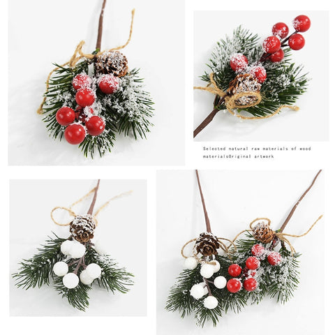 5Pcs Christmas Red Berry Articifial Flower Pine Cone Branch Christmas Tree Decorations Ornament Gift Packaging Home DIY Wreath
