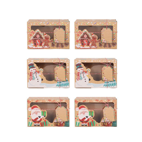 6/12 Christmas Candy Cookie Boxes Gift Box Kraft With Window Holiday Treat Box Packaging Box Santa Snowman Xmas Gift Bag Noel
