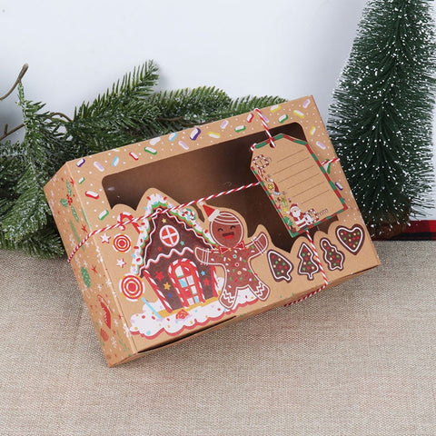 6/12 Christmas Candy Cookie Boxes Gift Box Kraft With Window Holiday Treat Box Packaging Box Santa Snowman Xmas Gift Bag Noel
