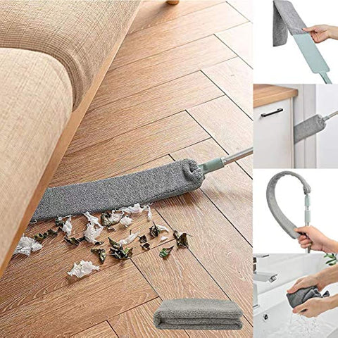 Dust Brush Under Appliance Microfiber Duster with Extension Pole (40 to 55 inches) Bendable, Washable, Extendable Gap Dusters for Sofa Bed Furniture Bottom - Wet or Dry