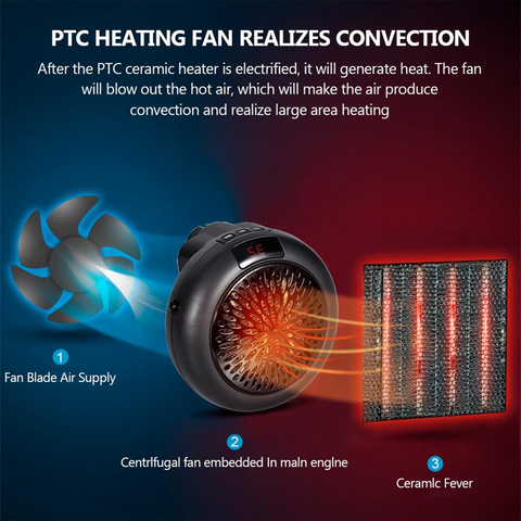 900W Wall Electric Heater Mini Fan Heater Desktop Household Wall Handy Heating Stove Radiator Warmer Machine With Remote