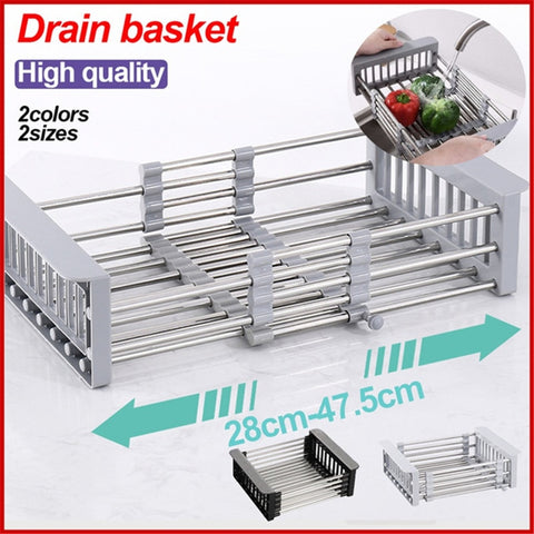 Adjustable Dish Drainer Stainless Steel Sink Drain Dish Rack Fruit Vegetable Drainer Kitchen Tableware Dish Drainer Rack Storage
