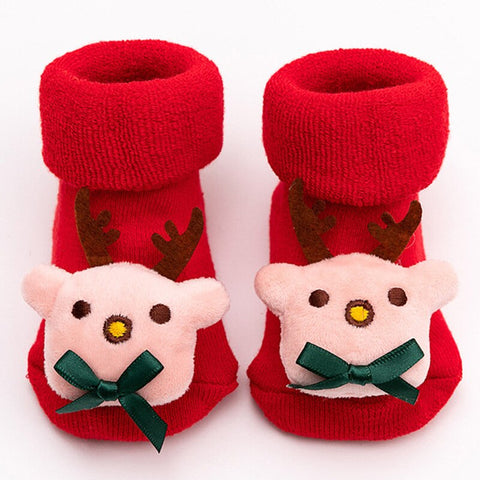 Christmas Baby Socks Winter Thickened Cartoon Baby Non-slip Floor Shoes Christmas Socks 0-2 years Child Toddlers Red Floor Socks