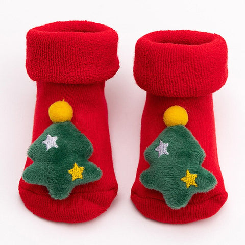 Christmas Baby Socks Winter Thickened Cartoon Baby Non-slip Floor Shoes Christmas Socks 0-2 years Child Toddlers Red Floor Socks