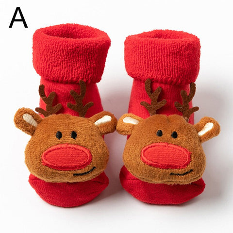 Christmas Baby Socks Winter Thickened Cartoon Baby Non-slip Floor Shoes Christmas Socks 0-2 years Child Toddlers Red Floor Socks