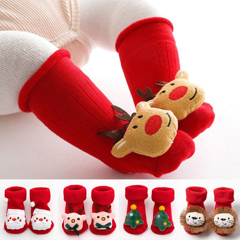 Christmas Baby Socks Winter Thickened Cartoon Baby Non-slip Floor Shoes Christmas Socks 0-2 years Child Toddlers Red Floor Socks