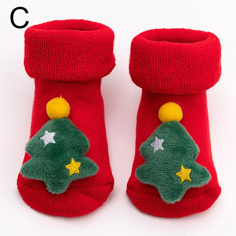 Christmas Baby Socks Winter Thickened Cartoon Baby Non-slip Floor Shoes Christmas Socks 0-2 years Child Toddlers Red Floor Socks