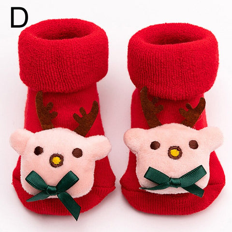 Christmas Baby Socks Winter Thickened Cartoon Baby Non-slip Floor Shoes Christmas Socks 0-2 years Child Toddlers Red Floor Socks