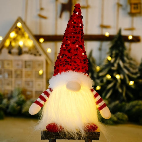 Christmas Decoration Sequins with Lights Rudolph Doll Christmas Gnome with LED Lights Handmade Sequins Sweden Tomte Santa Elf