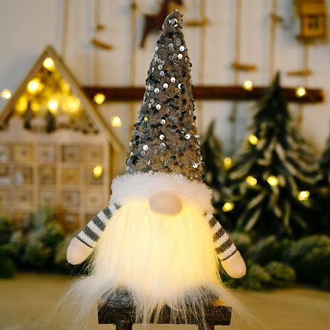Christmas Decoration Sequins with Lights Rudolph Doll Christmas Gnome with LED Lights Handmade Sequins Sweden Tomte Santa Elf