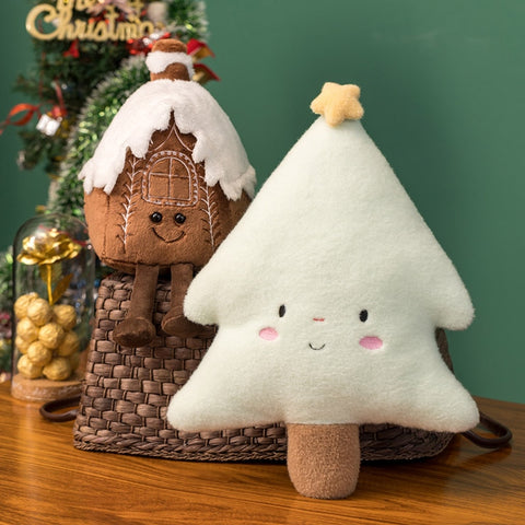 Christmas Ginger Bread Plush Pillow Stuffed Chocolate Cookie House Shape Decor Cushion Funny XMas Tree Party Decor Doll Plushie