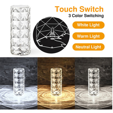 Crystal Table Lamp Touch Remote Control Acrylic Night Lamp Rechargeable Bedside Lamp LED Night Light Room Lights Decoration
