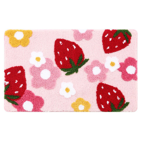 Cute Strawberry Floor Mat Non-Slip Bath Mat Bedroom Hallway Entrance Door Mat Toilet Absorbent Rug Mats Flower Foot Mat Carpet