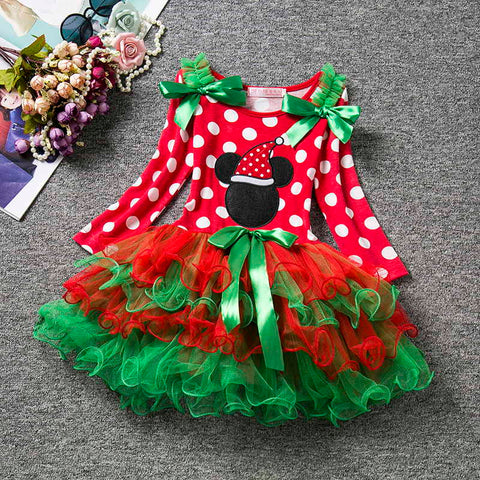 Fancy Baby Girls Clothes Mouse Dress Christmas Costume New Year Carnival Polka Dot Santa Dresses For Girls Holiday Party