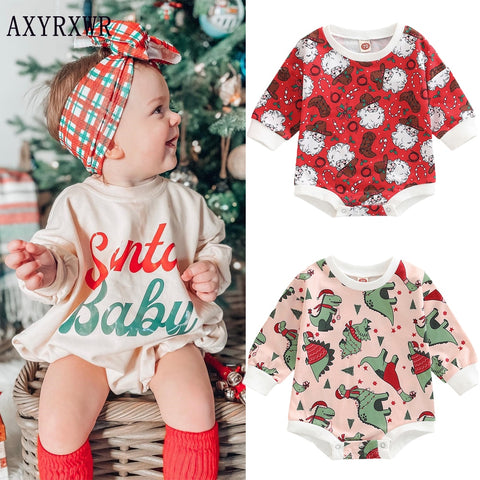 Fashion Christmas Baby Rompers 0-24M Toddler Newborn Infant Boys Girls Cotton Cartoon Print Long Sleeve Xmas Jumpsuits Clothes