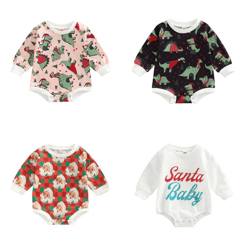 Fashion Christmas Baby Rompers 0-24M Toddler Newborn Infant Boys Girls Cotton Cartoon Print Long Sleeve Xmas Jumpsuits Clothes